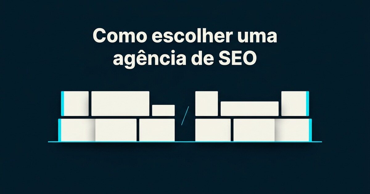 Blocos geométricos claros alinhados sobre uma linha ciano, representando a comparação de propostas de agências de SEO