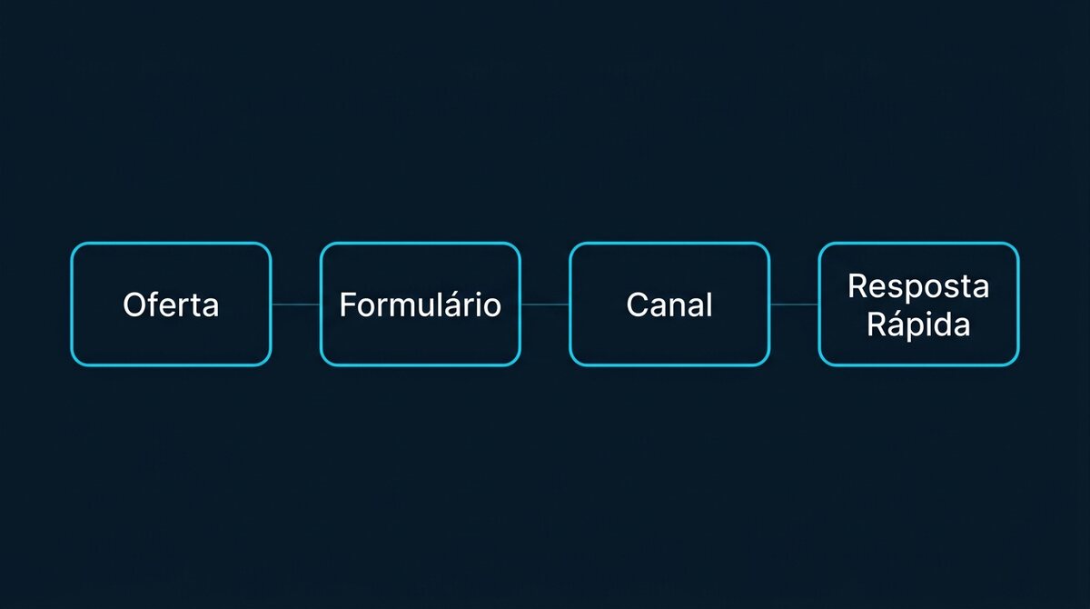 Diagrama mostrando os quatro elementos da captura de leads conectados horizontalmente