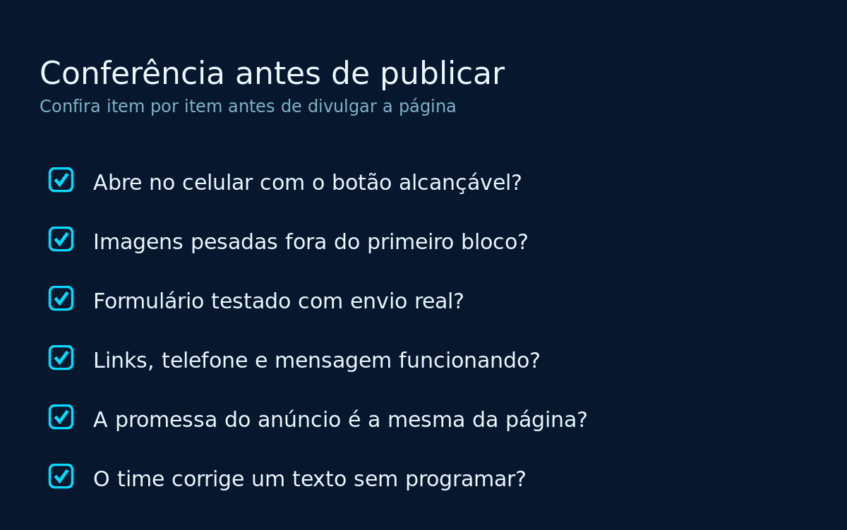 Checklist de conferência antes de publicar uma página de vendas