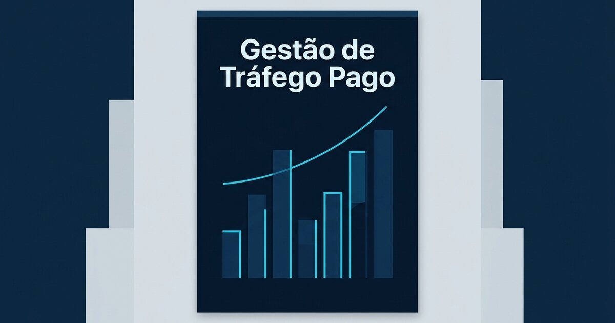 Ícone de painel de controle analítico sobre fundo azul-petróleo, com gráficos de desempenho de campanhas de tráfego pago