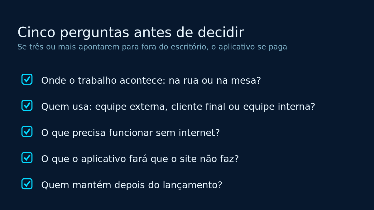 As cinco perguntas que decidem entre aplicativo e sistema web