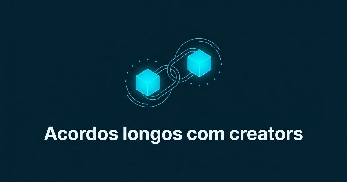 Contrato longo entre marca e creator representado por um elo ciano ligando dois nós de dados