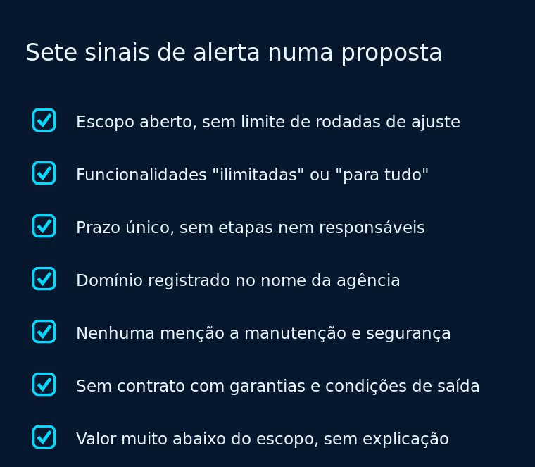 Sete sinais de alerta a verificar antes de assinar uma proposta de site