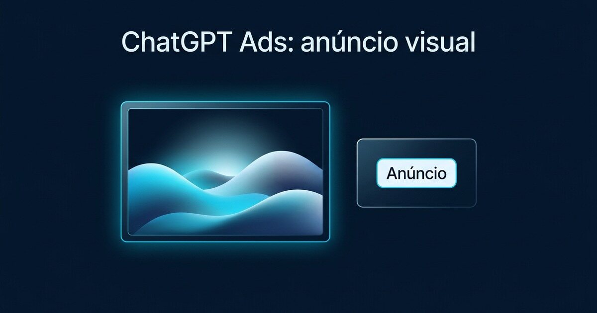 Bloco de imagem gerada em tela escura com um cartão de anúncio identificado ao lado, separado da imagem principal
