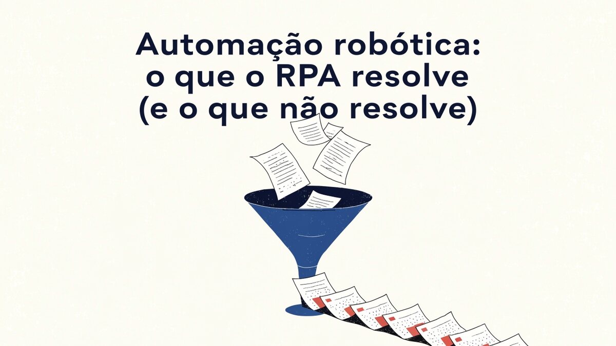 Funil que recebe folhas de papel desalinhadas e entrega, na base, uma fila perfeita de folhas marcadas em vermelho, sob o título do artigo em três linhas