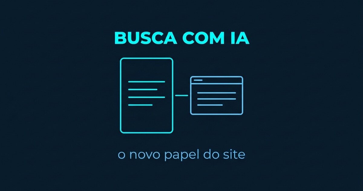 Cartão de resposta de IA com linhas de texto e uma janela de site menor ligada a ele