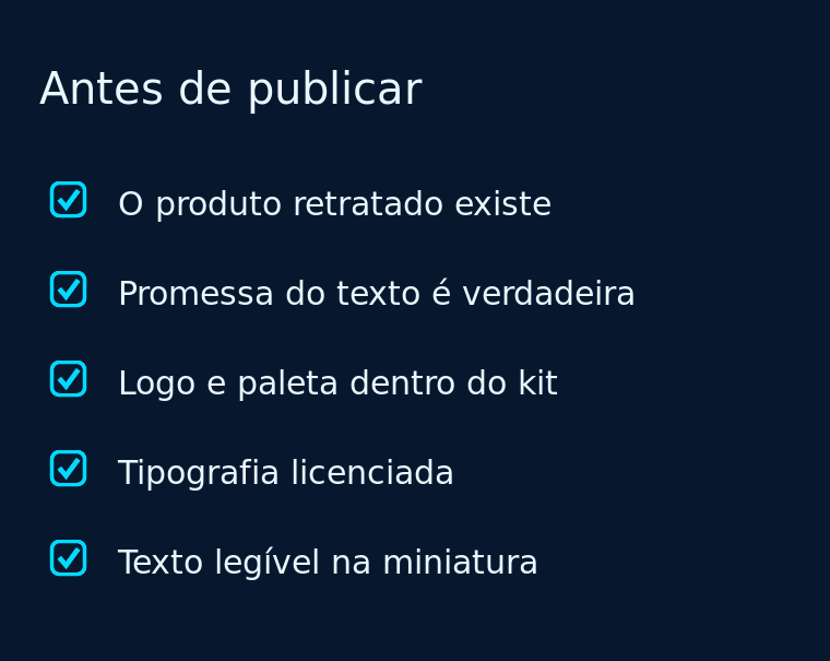 Checklist com cinco itens para conferir antes de publicar uma peça gerada por IA