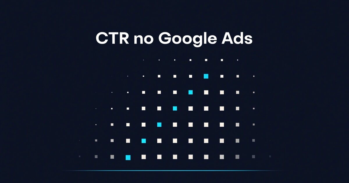 Ilustração de um campo de pontos com uma pequena fração destacada em ciano, representando cliques dentro das impressões de um anúncio no Google Ads