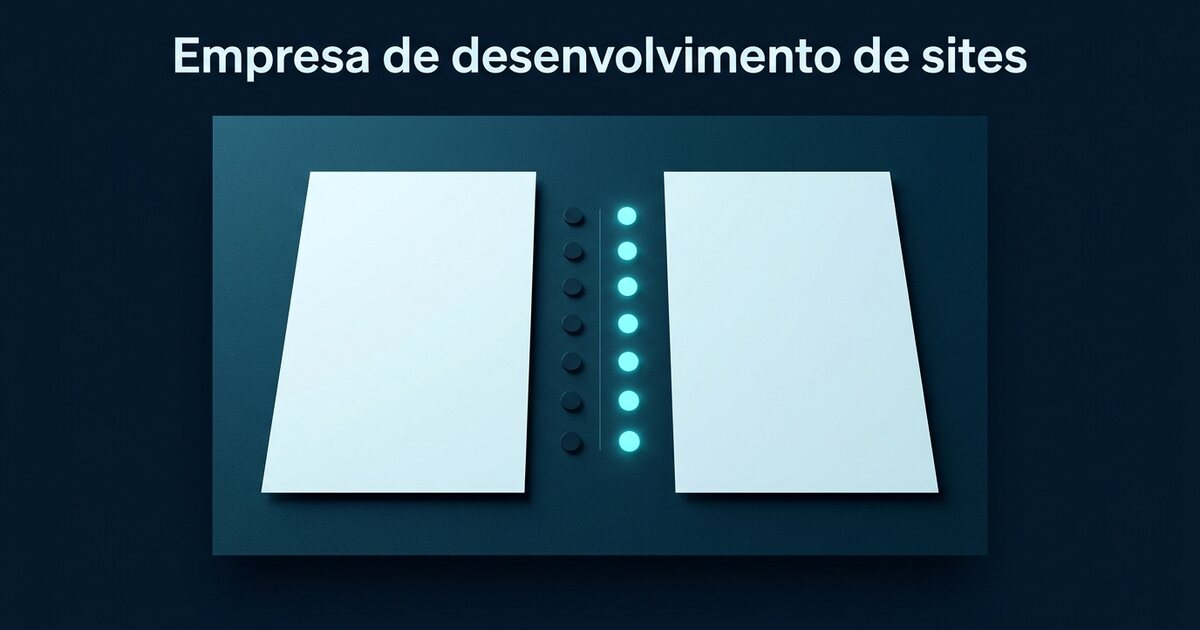 Duas propostas de site sobre uma mesa de trabalho, lado a lado, com uma grade de itens comparados entre elas