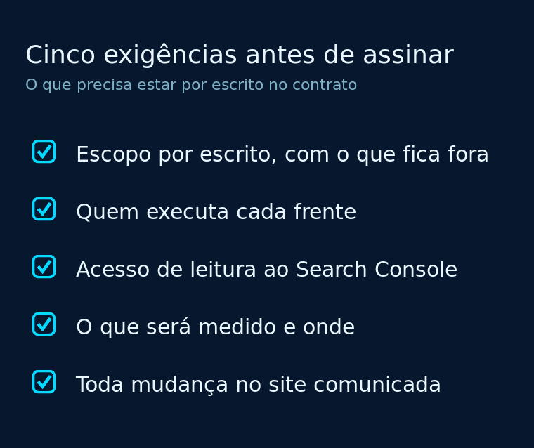 Cinco exigências para conferir antes de assinar um serviço de SEO