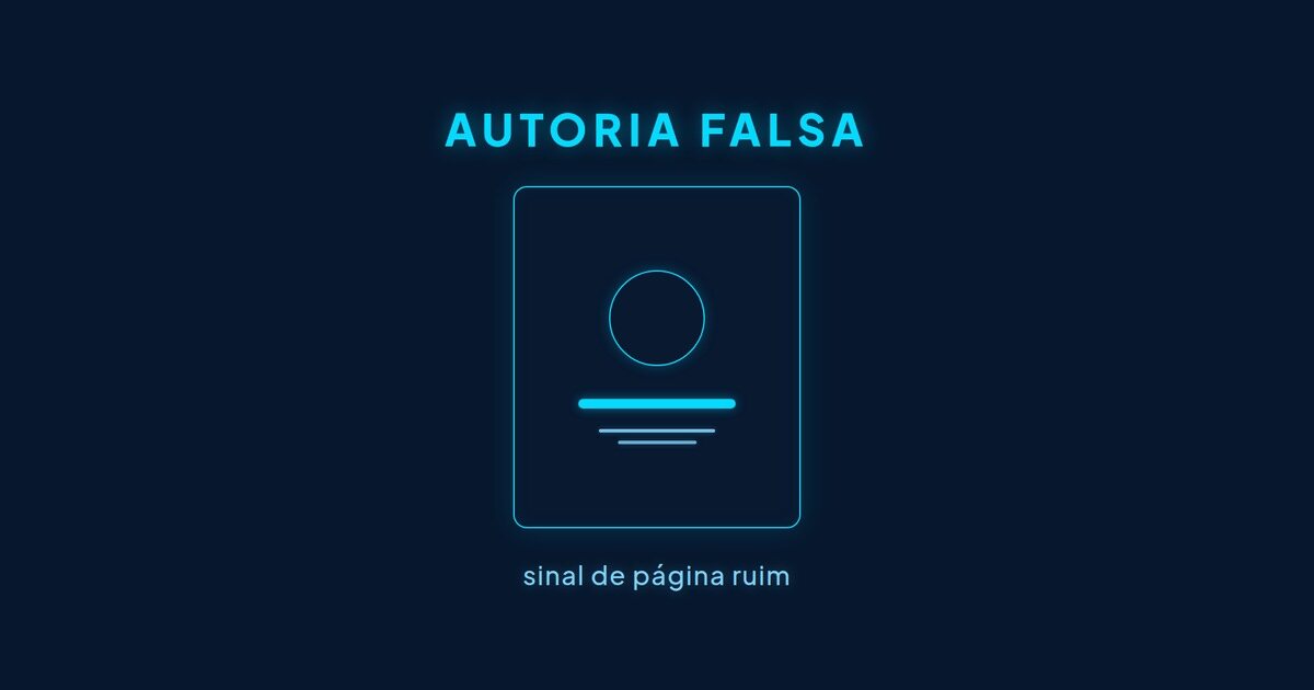Cartão de perfil de autor sem rosto, com a tarja do nome em ciano, sobre fundo azul-escuro