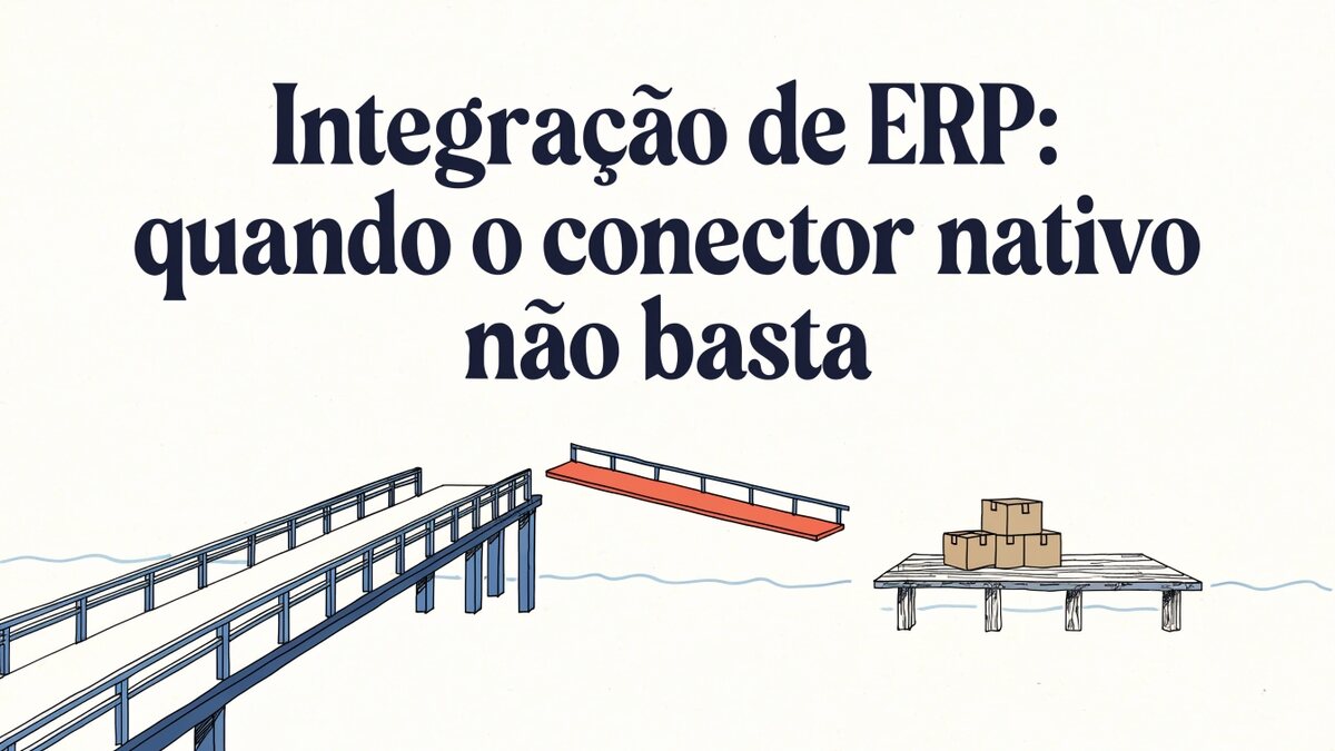 Ponte inacabada sobre um rio calmo: o trecho que parte de uma margem termina no ar sobre a água e, na margem oposta, caixas de papelão lisas esperam a travessia, sob o título do artigo em três linhas