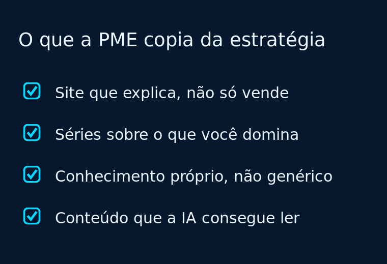 Checklist com quatro itens que a PME pode copiar da estratégia