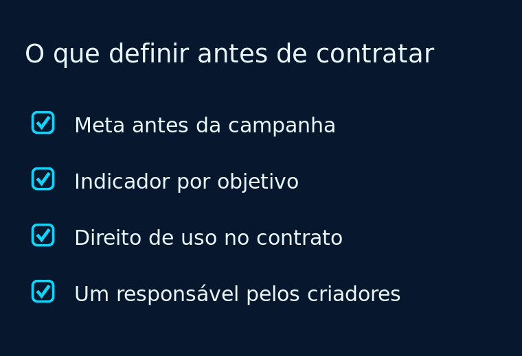 Checklist com quatro decisões para estruturar a medição antes de contratar