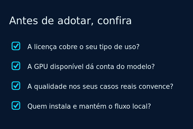 Checklist com quatro verificações antes de adotar o modelo