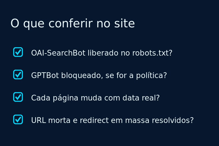 Quatro verificações práticas no site para ser encontrado pelo ChatGPT