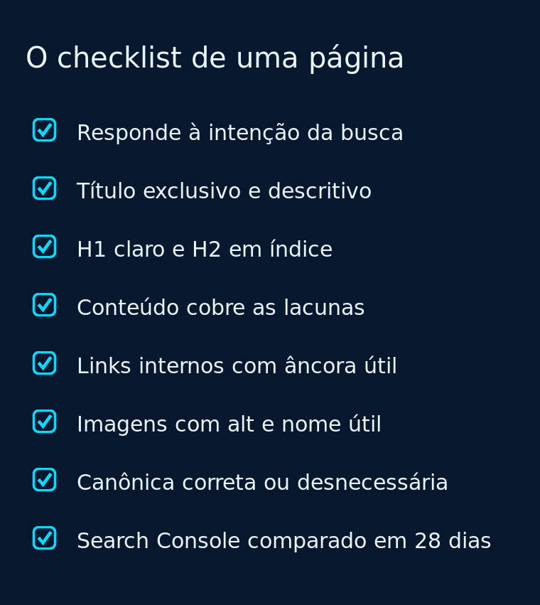 As oito verificações de uma página antes de considerar o on-page concluído