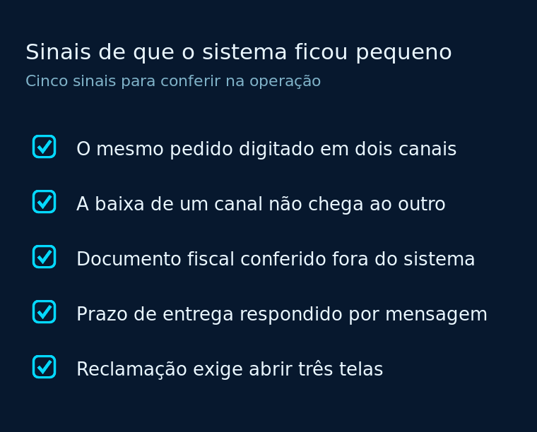 Cinco sinais de que o ERP de prateleira ficou pequeno para a operação multicanal